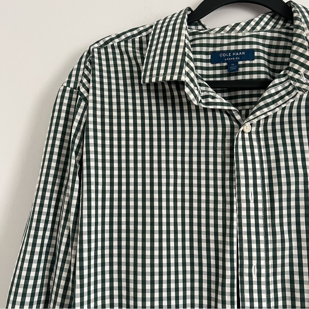 Cole Haan Green and White Checkered Button Down Shirt - Picture 2 of 3